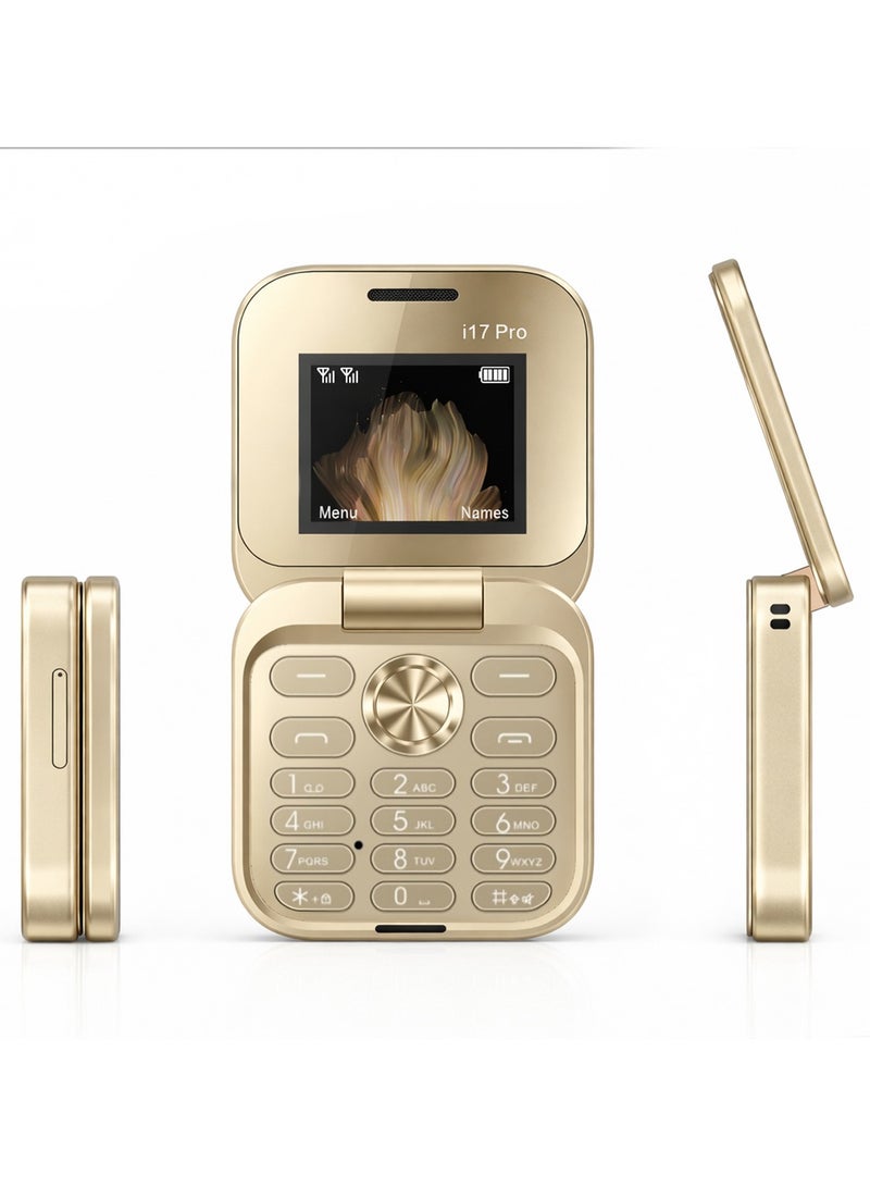 TAPIT 17pro Mini Flip Phon Keypad Non-smartphon Elderly Phon with Large Buttons, Dual SIM, FM Radio, Multilingual, Speed Dial, Blacklist, for Kids & Elderly (Golden Mini Flip Mobile Phone) - Image 1